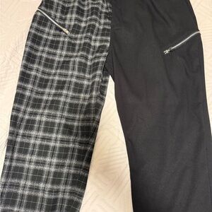 Disturbia Black and Plaid Pants with Zipper Details